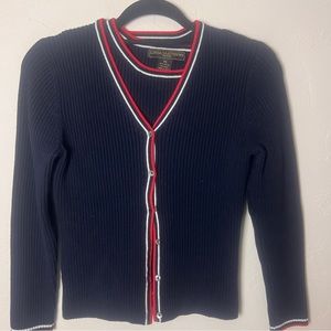 Linda Matthews cardigan sweater and tank sweater blue red white petite medium